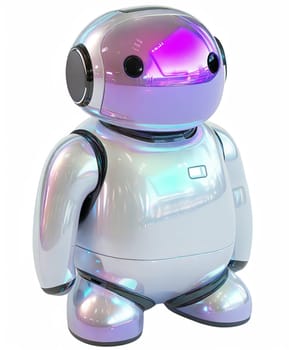 Futuristic cute AI robot isolated on white background. Glossy humanoid assistant, cybernetic innovation, high-tech smart companion