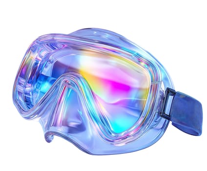 Futuristic holographic diving goggles with iridescent reflective surface, modern underwater and sports accessory, isolated on white background.