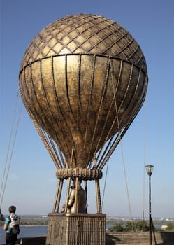 Nizhny Novgorod, Russia - August 27, 2016 - Bronze hot air balloon sculpture dedicated to Jules Verne