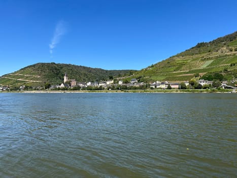 Rhine landscape in the upper Middle Rhine Valley between Ruedesheim and Lorch