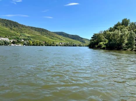 Rhine landscape in the upper Middle Rhine Valley between Ruedesheim and Lorch