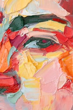 A fragment of a portrait of a girl painted in oil with a palette knife. Showcasing a captivating eye as the central focus of the composition, executed skillfully with a palette knife technique.