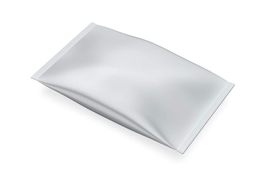 Blank silver foil bag packaging for food, isolated on a white background