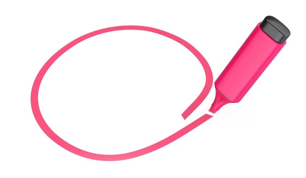 Drawing a circle with a pink highlighter on a white background