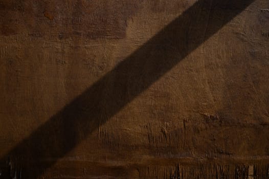 Soft light casts an elongated shadow, creating an artistic interplay on a rustic, textured surface in warm hues.