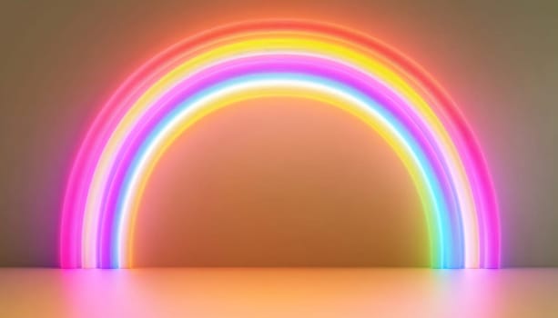 Vibrant neon rainbow illuminating a simple space, creating a colorful and modern backdrop