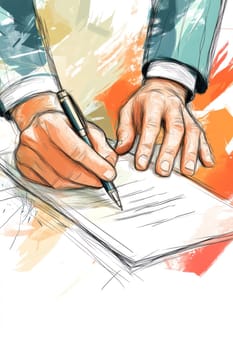 Close up of businessman hands signing a contract or agreement with a pen