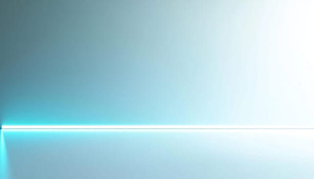 Empty room illuminated by bright neon light with light blue gradient background