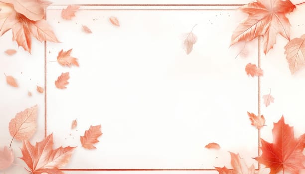 Festive autumn leaves frame with golden lines on white background creating a beautiful copy space for thanksgiving or fall designs