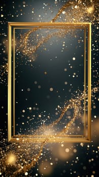 Golden frame surrounded by swirling glitter creates a luxurious and festive backdrop