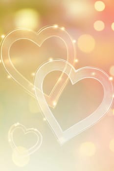 Elegant glowing hearts intertwining on a golden bokeh background, creating a romantic and affectionate atmosphere