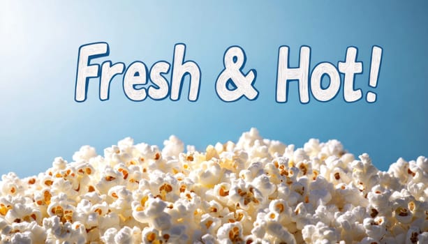 Freshly made popcorn is piled high, ready to be enjoyed under a sunny sky