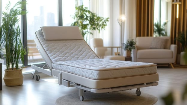 Modern adjustable bed enhancing comfort and versatility in a stylish living room, creating a perfect space for relaxation