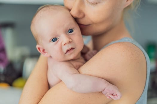 A mother lovingly embraces her newborn baby, holding them close to her chest. A tender moment of warmth, security, and deep maternal love, symbolizing bonding, comfort, and the unbreakable connection between mother and child.