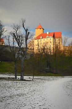 Beautiful Gothic castle Veveri. The city of Brno at the Brno dam. South Moravia - Czech Republic - Central Europe.