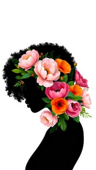 The woman's face profile is covered in bright colors. High quality photo