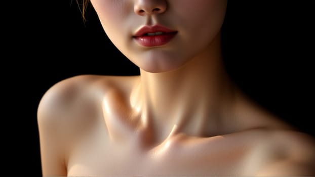 Portrait of beautiful asian woman on isolated dark background. High quality photo