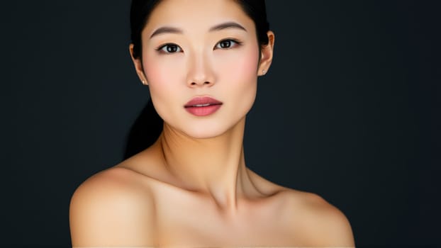 Portrait of beautiful asian woman on isolated dark background. High quality photo