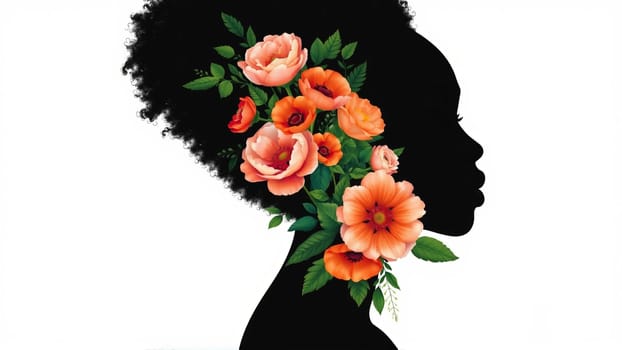 The woman's face profile is covered in bright colors. High quality photo