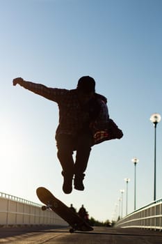 Urban Freestyle Skateboarder Nailing a Perfect Stunt , sport