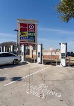 New Braunfels, TX - 1 March 2025: Hyundai Ioniq 6 being charged at Electrify America Hyperfast 350KW charging station in Texas