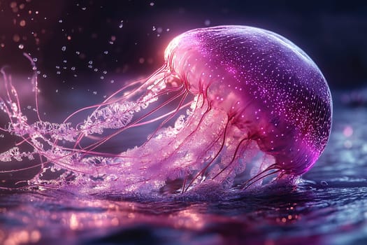 Fantastic image of purple colored jellyfish with glow in water.