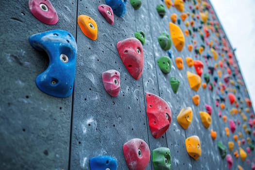 A wall with ledges and grips for rock climbing training.