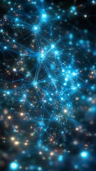 A web of glowing blue lines and dots, each dot representing a remote worker. The network pulsates with activity, showing how different tools and platforms facilitate global collaboration.
