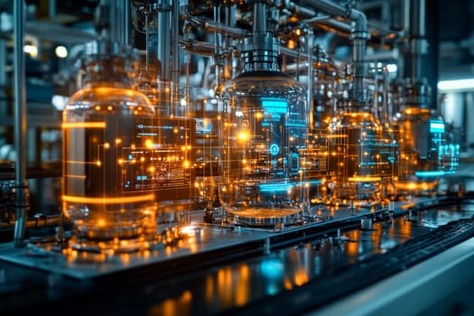 A glowing network of interconnected machines and their digital twins.