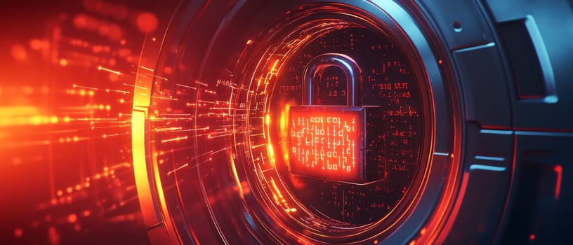 A glowing vault door with a digital padlock made of numbers and lines. Holographic streams of data flow around the vault, representing secure digital identity and authentication mechanisms.