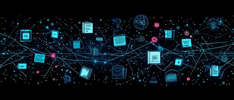 A vast grid of glowing blue lines connects students, teachers, and educational resources worldwide.