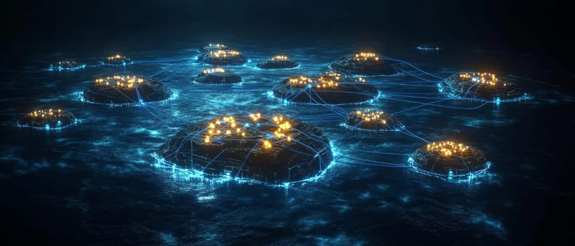 Small, glowing islands of connected devices float in a vast dark ocean.