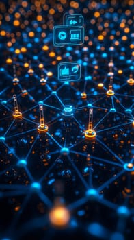 A glowing grid of interconnected blue-toned nodes, each representing a content creator.