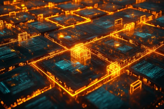 A vast network of interconnected nodes, each holding holographic files and documents. Glowing lines connect the nodes, symbolizing the digital preservation of information in a global archive system.