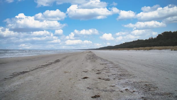 View over the beach on the island of Usedom on the Baltic Sea. Landscape shot of the coast