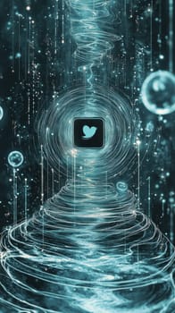 A series of ripple-like waves emanate from a central social media post, with glowing lines and particle effects radiating outward, representing the viral spread of ideas and cultural impact.