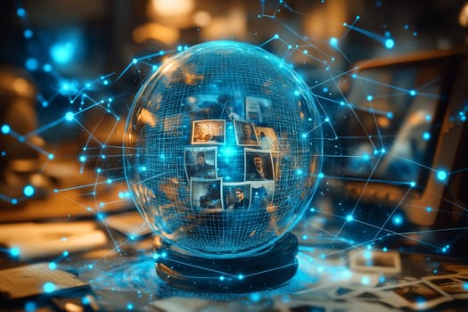 A digital time capsule filled with personal messages, photos, and digital assets, surrounded by blue holographic light.
