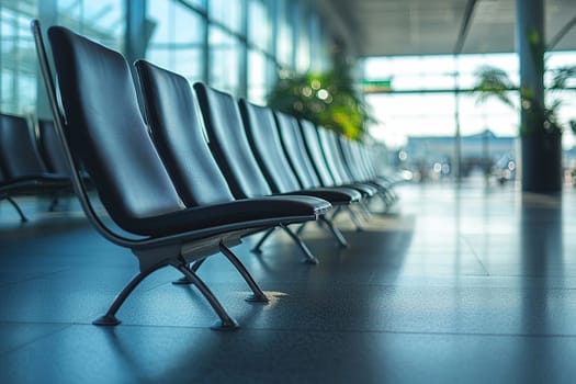 Empty seating chairs in airport lounge