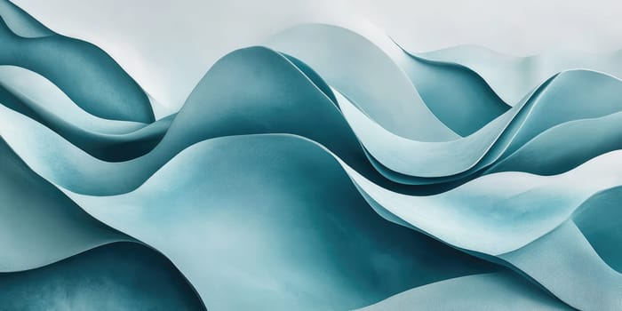 This artwork features a series of flowing waves in varying shades of blue, creating a sense of tranquility. The smooth curves evoke a calming, oceanic atmosphere with soft transitions.
