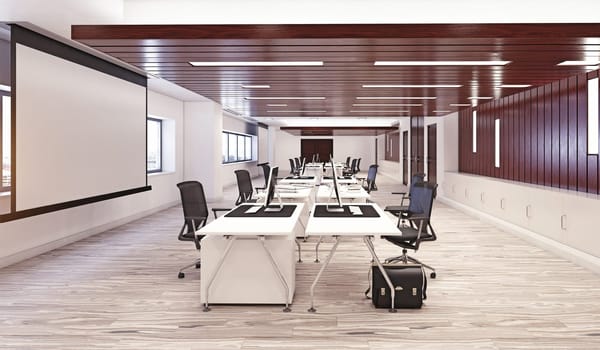 Modern office interior design concept. 3d rendering design