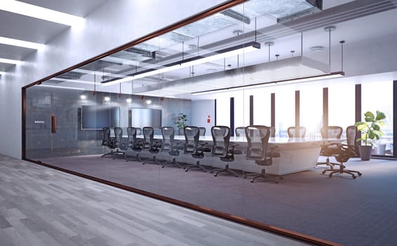 Modern loft office interior design concept. 3d rendering design