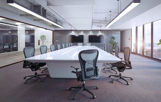 Modern loft office interior design concept. 3d rendering design