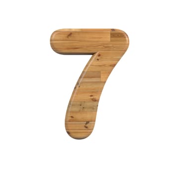 Wood number 7 - 3d pine digit isolated on white background. This alphabet is perfect for creative illustrations related but not limited to Decoration, nature, wood...