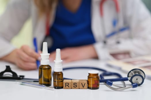 Essential supplies for managing RSV include nasal sprays and stethoscopes for thorough patient examinations