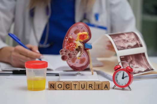 A visual guide to nocturia and kidney health, featuring essential medical tools and informative visuals