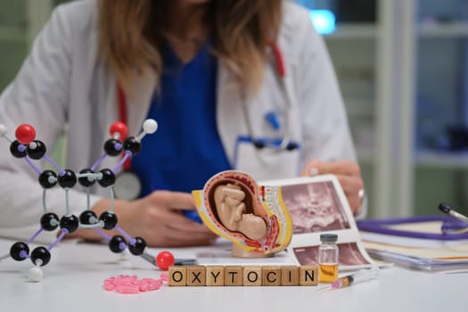 The depiction of oxytocin crucial role in childbirth and fostering emotional bonding within a clinical setting