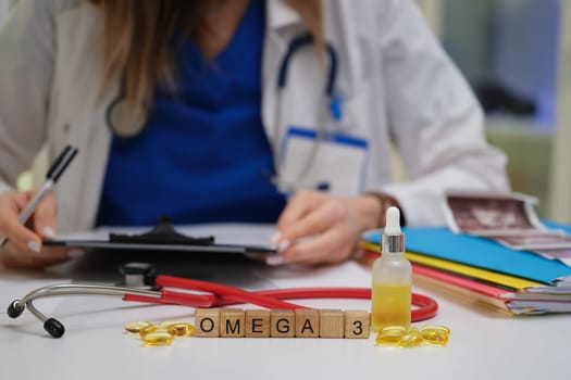 In a clinical setting, a qualified healthcare professional carefully reviews omega3 supplements used by patients