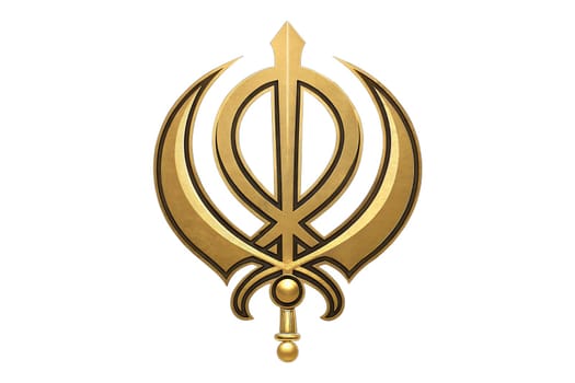 The Sikh Khanda symbol featuring a double-edged sword and two crossed daggers, representing the Sikh faith. Isolated on white background.