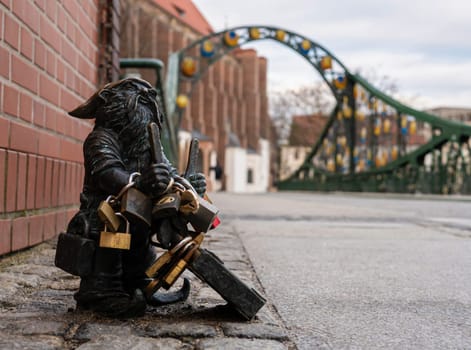 Gnome With A Castle On Tumsky Bridge In Wroclaw