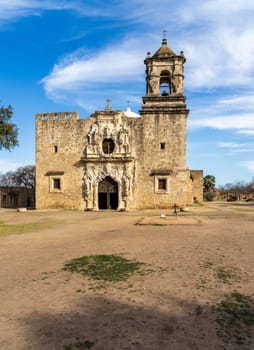 Ornate carved entrance to Mission San Jose church near San Antonio, Texas
